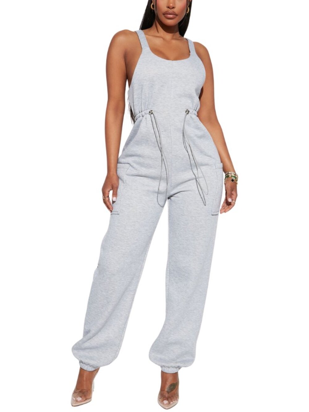 NWT Fashion Nova Felicia Cozy Sweatpants Cotton Blend Jumpsuit in Heather Gray